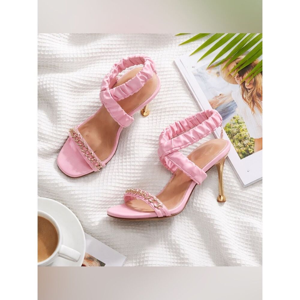 🛍️ SHEIN pink purple chain open toe elastic strappy high heel mule shoe size 8